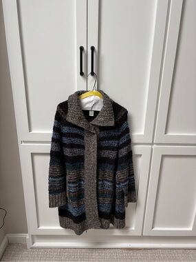 Orvis Striped Knit Cardigan in Gray, Blue & Black